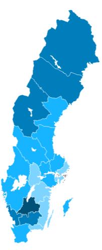 Incidens (fall/100 000 invånare) Figur 3. Geografisk fördelning av igas incidens i Sverige under fyra säsonger, i 2012 till juni 2016.