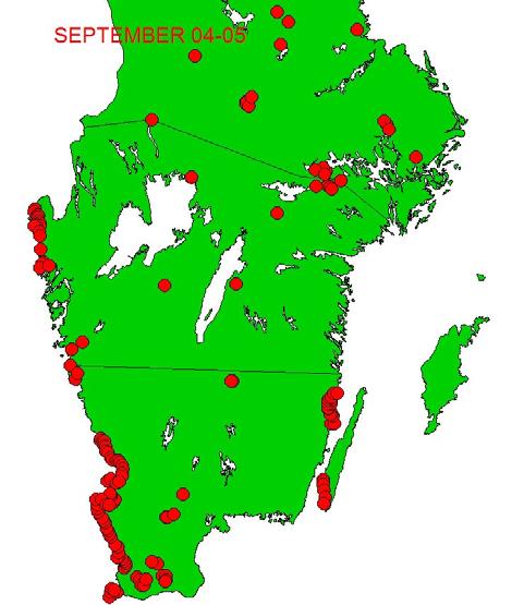 Fig. 1. Indexlokalernas geografiska läge The geographical position of the sites used in the calculations on annual indices in September and January, respectively.