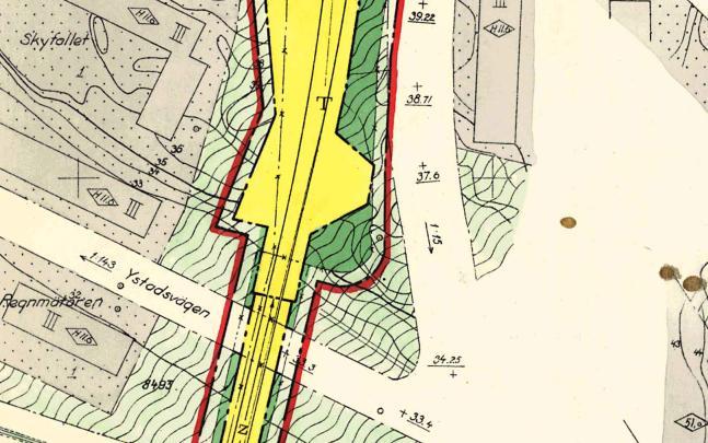 Figur 4. Urklipp ur Stadsplan från 1960 som markerar utbuktning. 3.4 Ledningar Befintliga ledningar redovisas i separat PM, PM Ledningar, som biläggs.