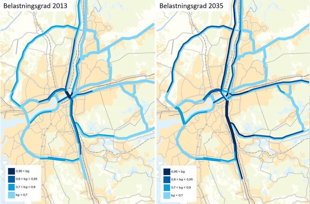 Trafiken på de nationella vägarna över kommungränssnittet in till Göteborg har ökat kraftigt under den senaste 25-årsperioden.