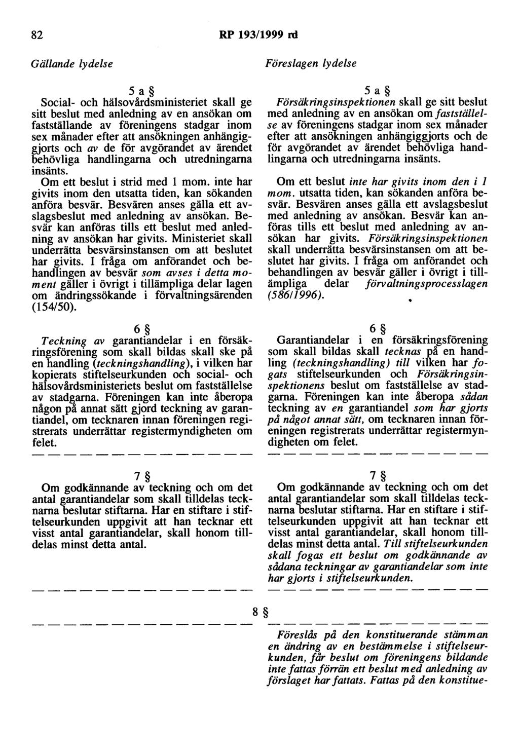 82 RP 193/1999 rd 5a Social- och hälsovårdsministeriet skall ge sitt beslut med anledning av en ansökan om fastställande av föreningens stadgar inom sex månader efter att ansökningen anhängiggjorts