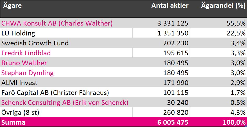 Samtliga ägare tecknar ak)er i den