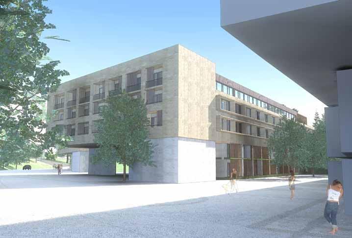 Fasad mot öster skala 1:500 Fasader mot norr skala 1:500 Vy från Ruddammsvägen Vy från Albanoskogen Hus 12 Huvudentrén är placerad i gavel mot Ruddammsvägen.