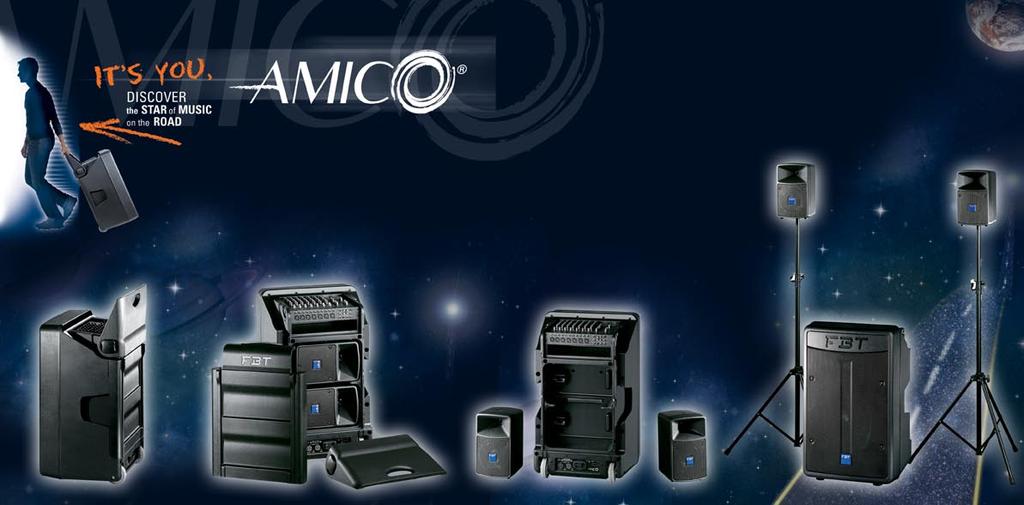 Amico från FBT är en ny serie kompakta och integrerade högtalarsystem innehållande mixer, förstärkare, sub-bas och två sattelit-högtalare.