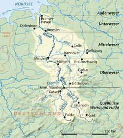 Wesers avrinningsområde Karta: