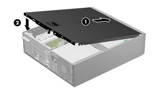 Ta bort datorns åtkomstpanel För att nå de inre komponenterna måste du ta bort åtkomstpanelen: 1. Ta bort eller skruva loss säkerhetsenheter som hindrar datorn från att öppnas. 2.