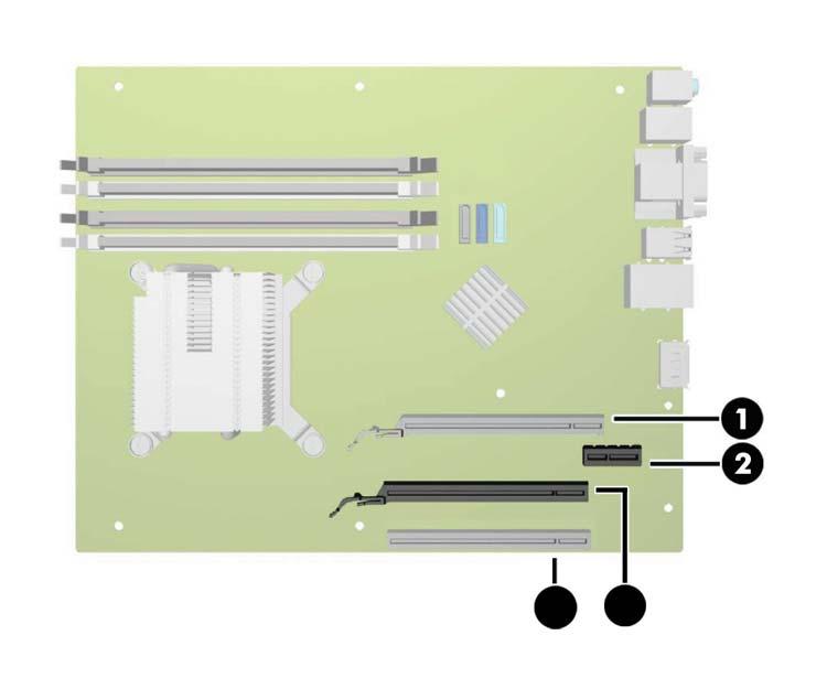 Installera ett expansionskort (halvhöjd) Datorns moderkort har en PCI Express x16-expansionsplats, en PCI Express x16-expansionsplats som nedväxlats till x4-kortplats, en DisplayPort-expansionsplats