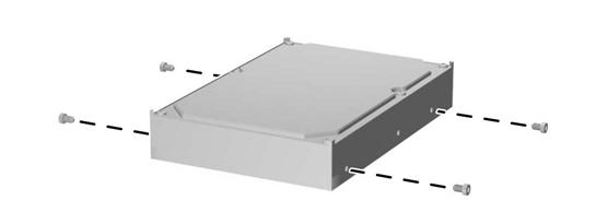 2. Sätt fyra 6-32 standardskruvar i hålen på varje sida av enheten. HP har bifogat fyra extra 6-32 standardstyrskruvar på framsidan av chassit, under frontpanelen.