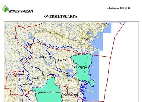 2.2 Inventeringsområde I grunden har inventeringen utförts uteslutande inom gränserna för biologiska älgområdena. De områden som inventeras är Bergsjö, Ljusnan-Voxnan, Annefors, Holmsveden.