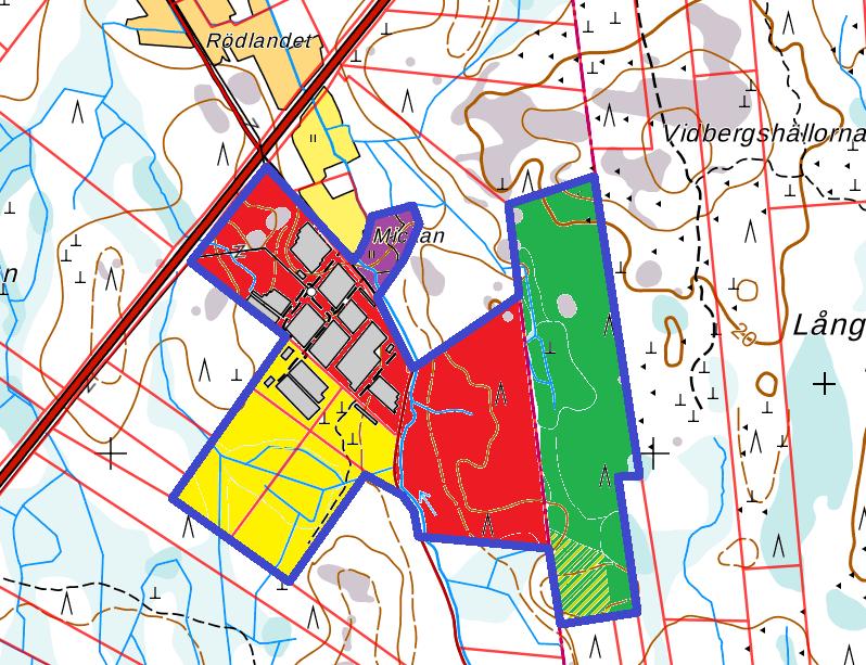 S i d a 15 Bild 17. Markägoförhållandet. Rött Korsholms kommun, grönt Vörå kommun, gult privatägt och lila där förhandlingar om markköp pågår. 3.2 