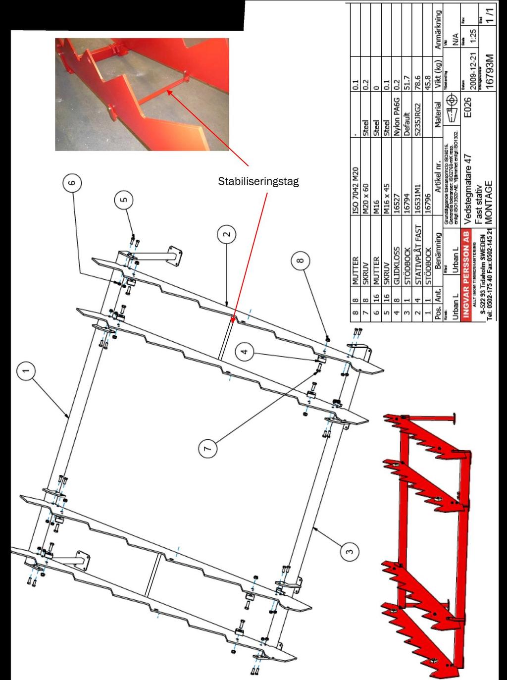 Montageanvisning delritning 1 Reservdelslista