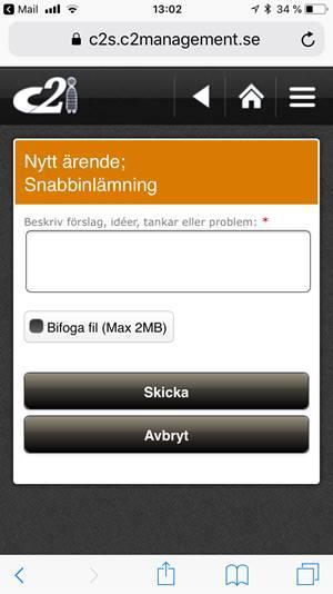 System C2 på mobilen Syftet med mobilversionen är att man enkelt ska kunna: - lämna in nya