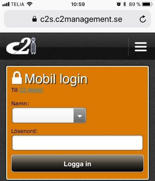 Att komma igång med C2 på mobilen: 1. Välj PIN-kod för mobil-inloggning Innan man kan logga in i C2 på mobilen måste man välja en PIN-kod.