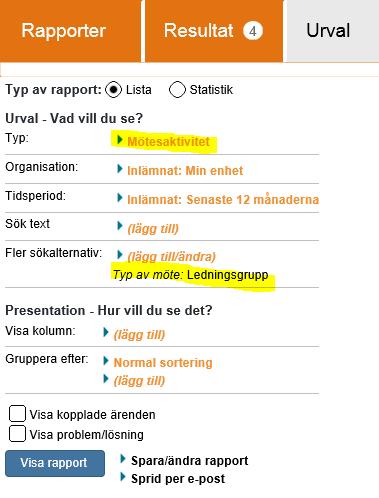 Följande lista visar mötesaktiviteter som hör till ledningsgruppsmöten: Tillägg Följande