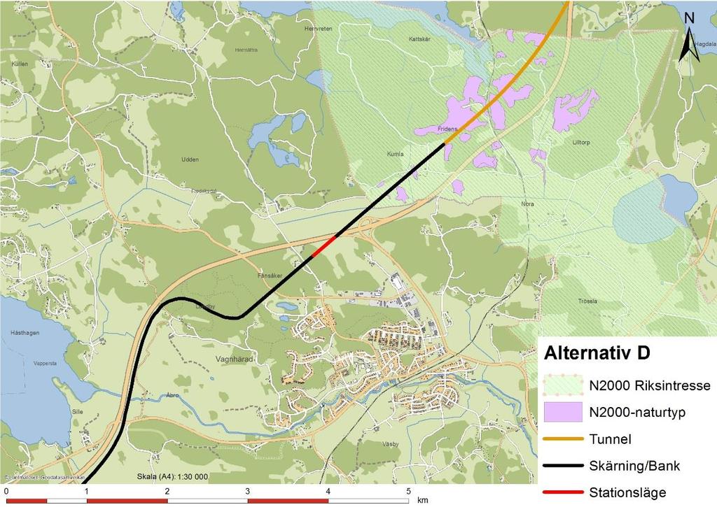 Alternativ D Alternativ D utgörs av Alternativ C, men med en sträckning nära E4 vid passage av riksintresseområdet Trosaåns