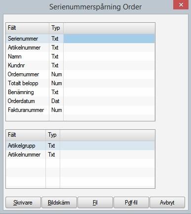 Serienummerspårning - Order Batchnummerspårning - Order Dessa två rapporter är uppbyggda på samma princip och ser därför likadana ut i