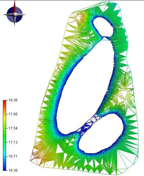 3.4 Terrängmodell framställd med TLS i Geo Terrängmodellen består av 13 720 punkter och 25 132 trianglar och dess volym beräknades till 1 395,511 m³.