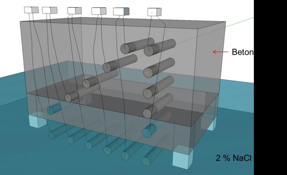 I figur 4 visas en schematisk beskrivning av försöksuppställningen innan mätning av korrosionsström görs med en nollresistansamperemätare. Kopplingsdosa 2 % NaCl Figur 4.