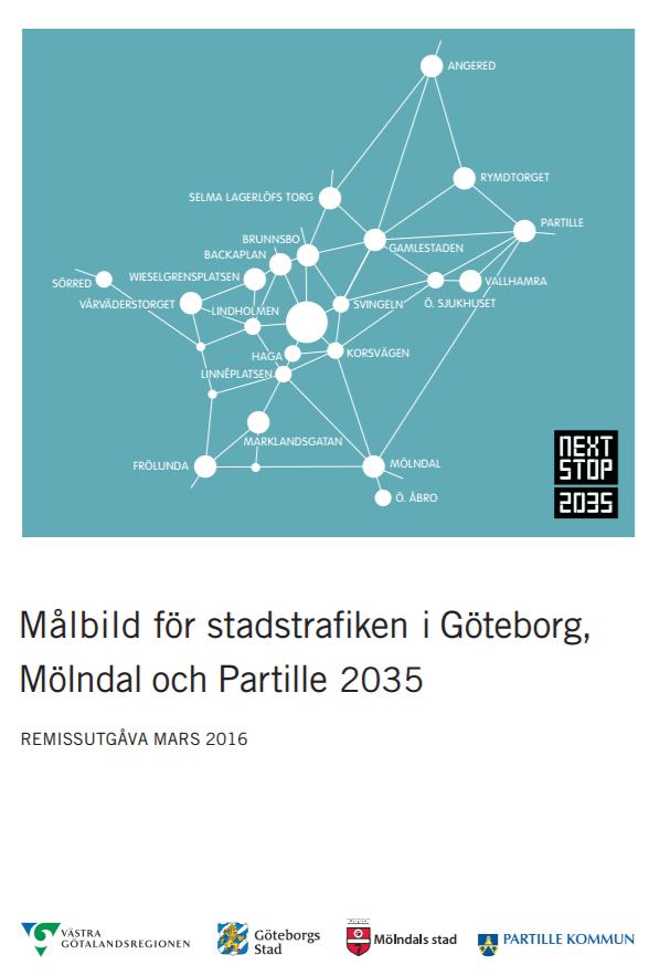 INTRODUKTION BAKGRUND Målbilden beskriver hur kollektivtrafiken i det sammanhängande storstadsområdet i Göteborg, Mölndal och Partille ska utvecklas fram till 2035 för att attrahera och ta hand om