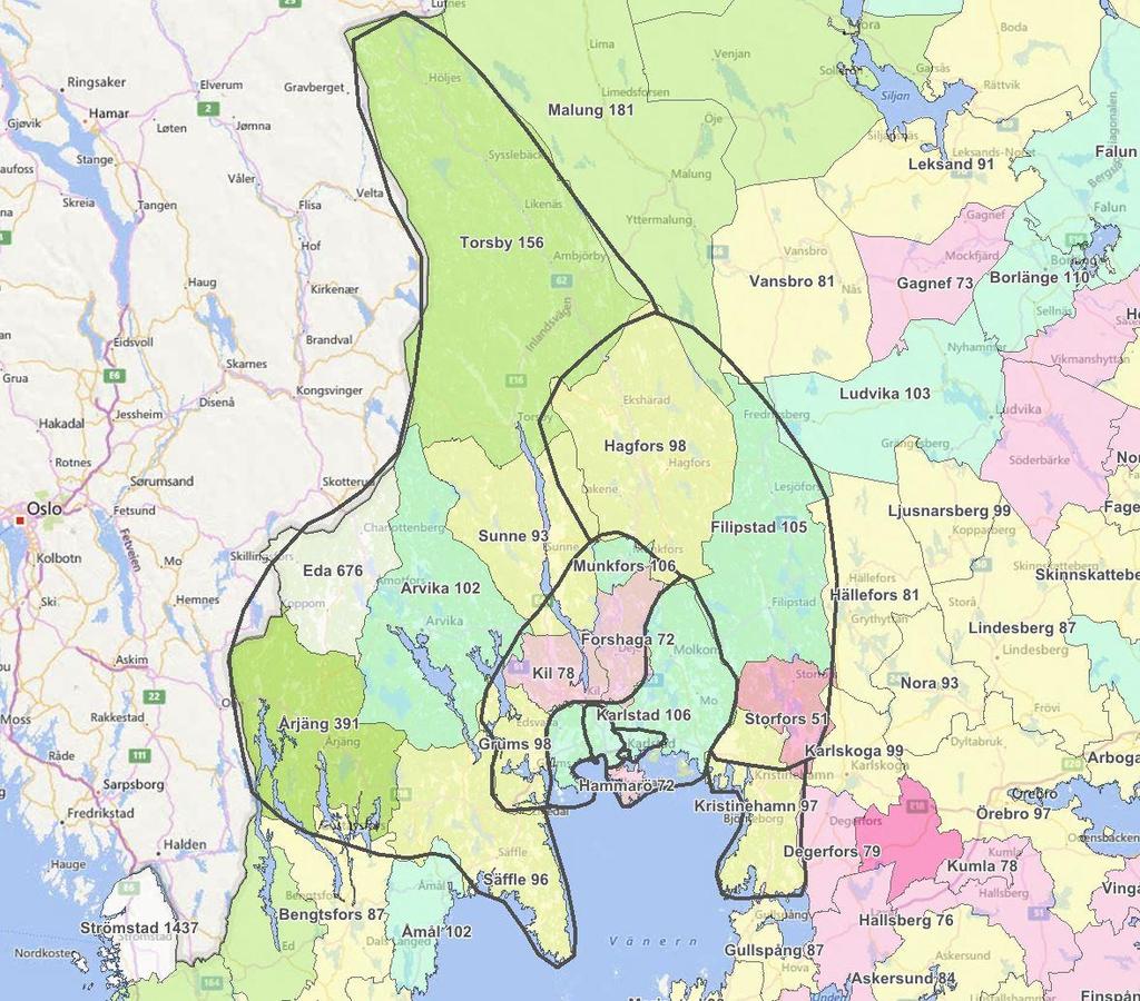 HANDELN I REGIONEN Försäljningsindex - dagligvaror 34 Karlstad har försäljningsindex 106 i dagligvaruhandeln och har således ett mindre inflöde från omkringliggande kommuner.