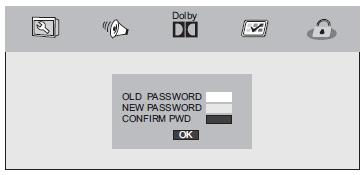 Om det är inaktiverat kommer ändringar av föräldranivå inte att kontrollera lösenord. LÖSENORD: Välj menyn för ändring av lösenord.