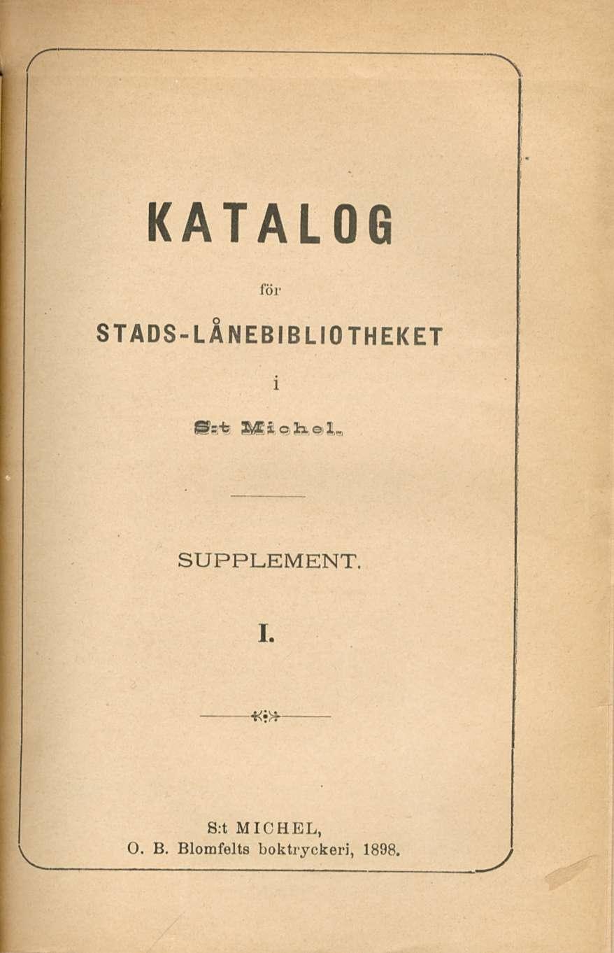 KATALOG för STADS-LÅNEBIBLIOTHEKET i @P=,-b Miohel,,