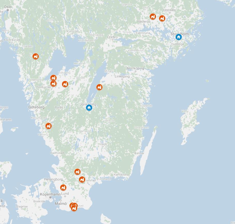 Beskrivning av vår verksamhet Fjärrvärme Kvänum 13 GWh Horred 6 GWh Ödeshög 13 GWh Bjärnum 9 GWh Vinslöv 8 GWh Ed 8 GWh Skurup