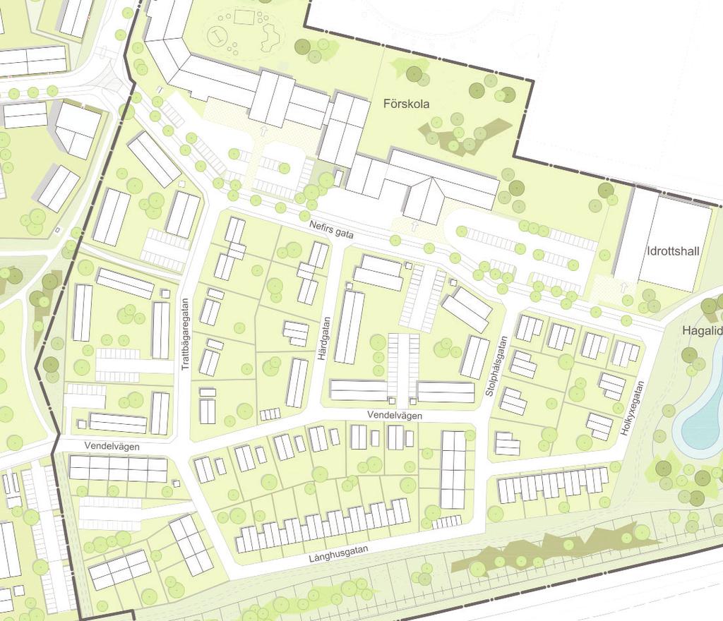 separata cykelvägen mellan Vendelvägen och Nefirs ata. Övriga gator inom området planeras med en bredd av 6,5 meter.