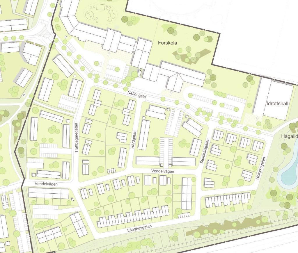 Förslag till gatunamn Nefirs gata Trattbägaregatan Härdgatan Stolphålsgatan Vendelvägen Långhusgatan Holkyxegatan Övriga skyddsåtgärder Bostäder placerade närmre väg 11:s vägkant än 50 meter ska