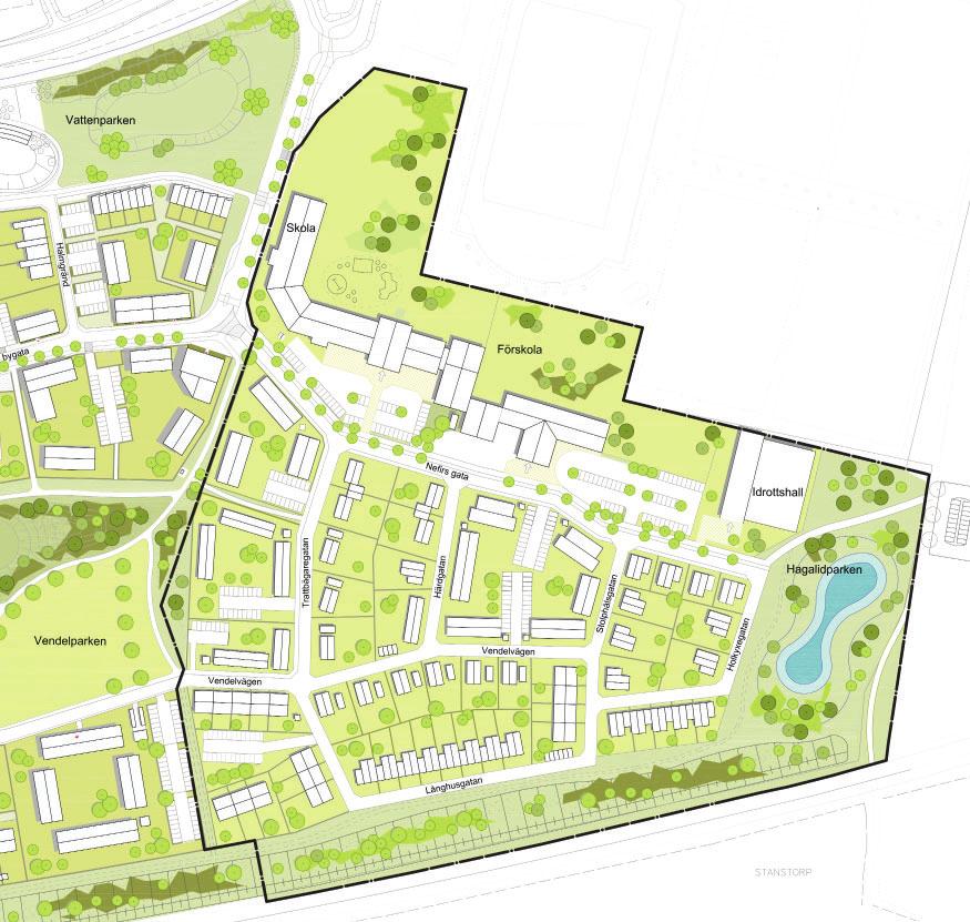 Förslag Planförslaget i korthet Vikhem V ska utvecklas med en varierande bebyggelse och med en bredd av boendeformer. Friliggande villor och kedjehus ska blandas med radhus och flerbostadshus.