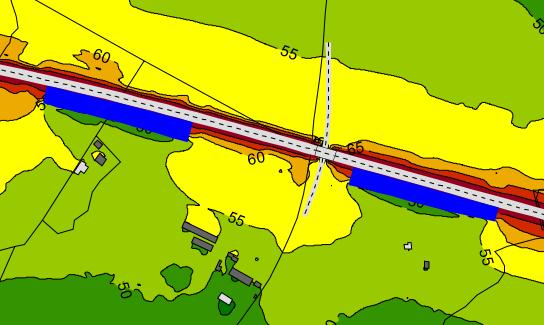 Vallen har enligt VägBuse mycket hög lönsamhet. För att sänka ljudnivån för fastigheten norr om vägen föreslås en 3 m hög och ca 80 m lång vall, se Figur 10 nedan.