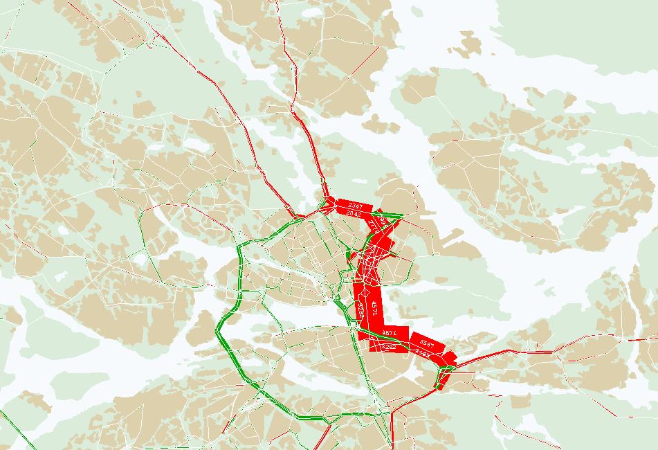 Trafikeffekter, framkomlighet Med en östlig förbindelse minskar biltrafikmängderna generellt på det övriga vägnätet i innerstaden. Effekten varierar beroende på dragning.