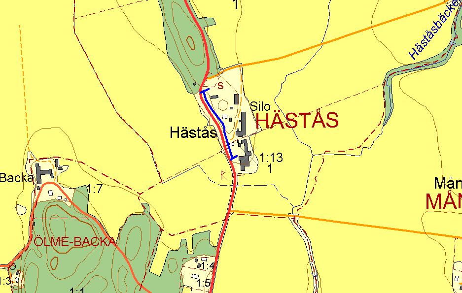 Alléer och vägträd med annan huvudman 767, Hästås, HÄSTÅS Allé ID på karta 34 Vägnummer S 767 Namn Hästås, HÄSTÅS Gammalt namn och ID 0767_1 Östra sidan 7 träd (ask, lönn, asp).