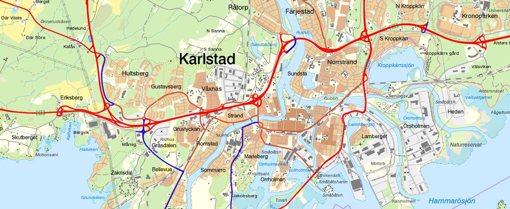 E18 genom Karlstad Skutberget i väster