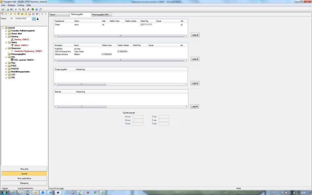 Börja med Patientuppgifter när ny journal skapas i ProCapita Öppna Personuppgifter välj fliken