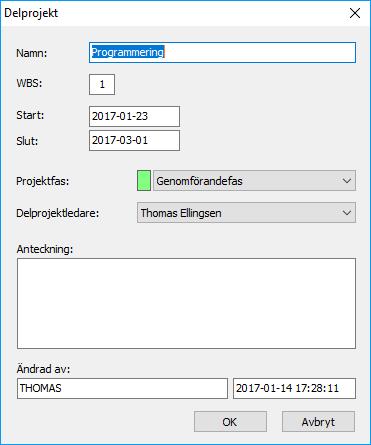 Projekt och delprojekt Nya projekt kan skapas manuellt eller från projektmallar. För nya projektmallar sparar även projektfaser i mallen.