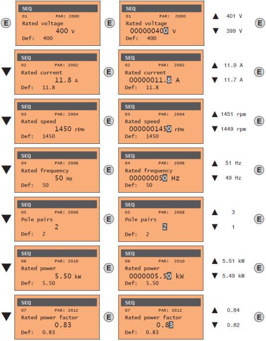 3 Autotuning 3.1 Ange motordata Asynkron (växel maskin) Är motor levererad från Stegborgs El-evator är detta redan gjort, gå till kapitel 4.