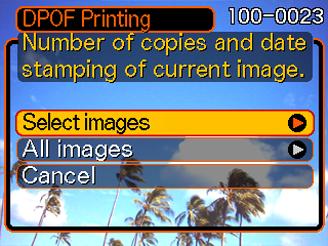UTSKRIFT Inställning av utskrift för en enskild bild 1. Aktivera läget PLAY och tryck på [MENU]. 2. EX-Z7: Uppvisa rutan PLAY, välj DPOF Printing och tryck sedan på [ ].
