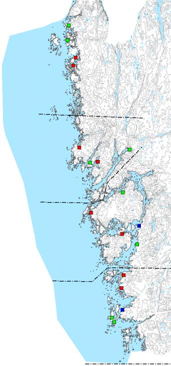 INLEDNING Region 1 Region 1 Region 2 Region 2 Galterö Region 3 Region 3 Galterö Region 4 Sanden Region 4 Sanden Juni 2007 September 2007 Urval av stationer med avseende på algfria (gröna) och