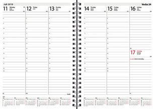 A5-kalendrar Layouter Business En vecka per uppslag, timindelad 8-18 och årsplaner för innevarande och följande år.