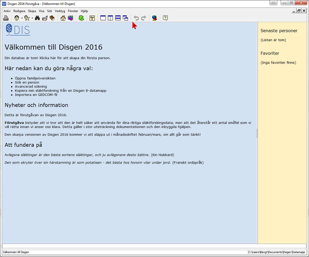 Disgen 2016 startar Disgens startbild visas.