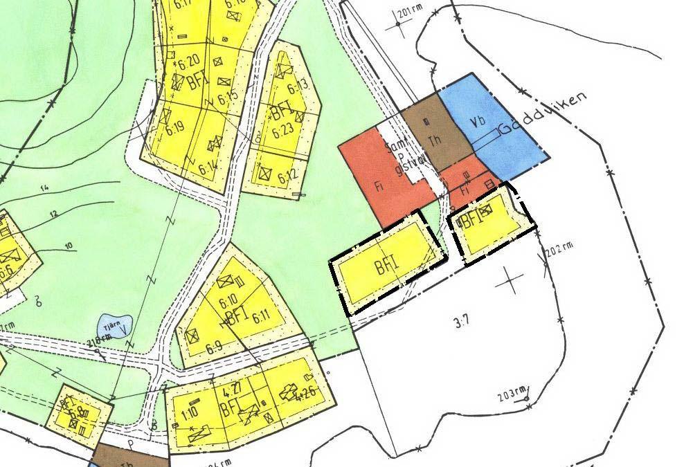 Begränsning av marken bebyggande Inom med BF1 betecknat område får byggnader uppföras inom ett område mer än 4,5 m från tomtgräns mot granntomt.