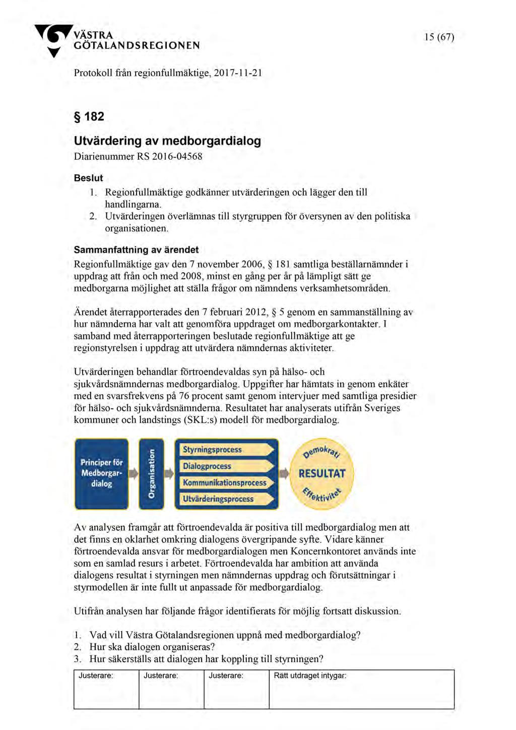 gionfullmäktige, Utvärdering av medborgardialog - HSNN 2016-00135-4 Protokollsutdrag - 182 2017-11-21 regionfullmäktige, Utvärdering av medborgardialog : Protokollsutdrag - 182 2017-11-21