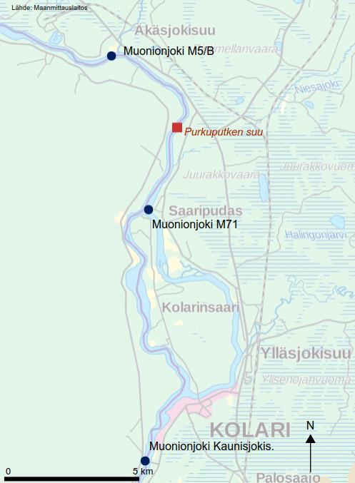 44 Bild41-2. Provtagningsplatser för vattenkvaliteten i Muonio älv.