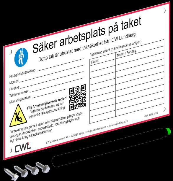 Förankringsögla och Nockräcke 1m - Förankring av personlig fallskyddsutrustning Förankringsöglan, för infästning av personlig fallskyddsutrustning, får ersätta nockräcke där taklutningen är mindre än