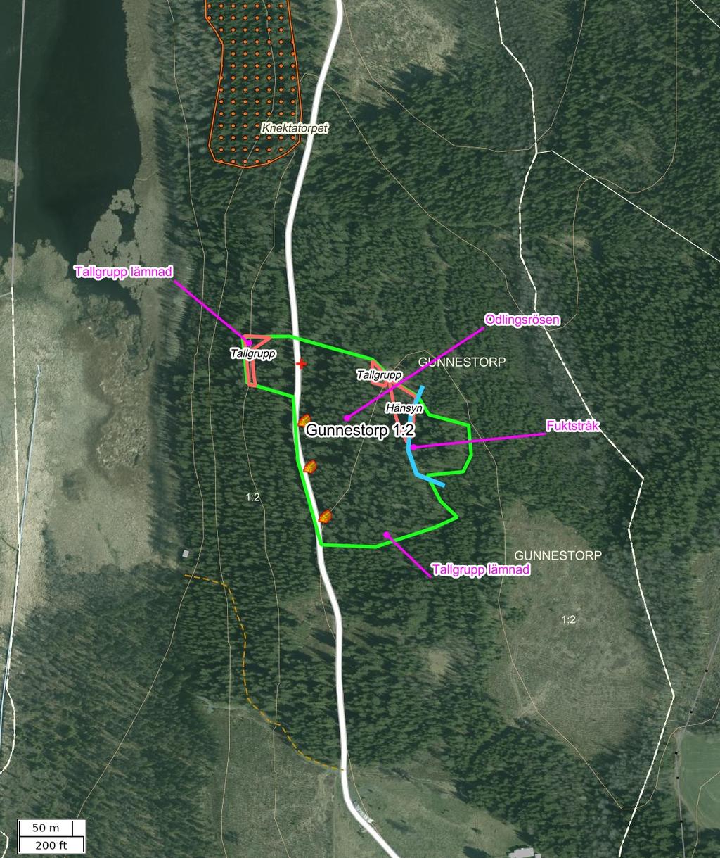 Traktdirektiv 18-07-02 19:19 Gunnestorp 1:2 Hushållningssällskapet Skog Detaljkarta Skala: ~1:30