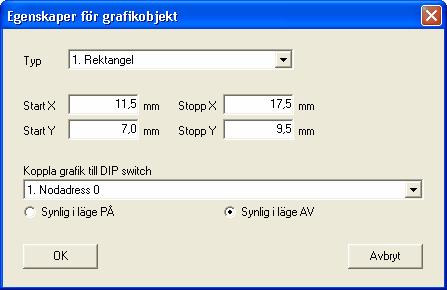 246 Elwin användarehandbok I listrutan Koppla grafik till DIP switch så välj vilket DIP switch som grafikobjektet ska tillhöra. 4. 5.