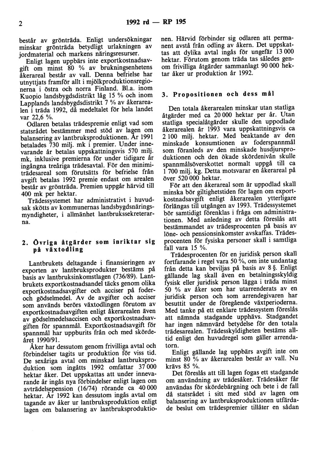 2 1992 rd - RP 195 består av grönträda. Enligt undersökningar minskar grönträda betydligt urlakningen av jordmaterial och markens näringsresurser.