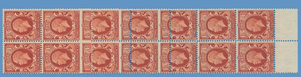 Very fine mint Tête-bêche pair. SG 500. 400 1506 434-37 UPU Congress ½d-1½d mint with Wi, a *-** inverted and sideways wmk, also 2½d almost UM with inverted wmk (very rare item). SG 2.900. 1.000 1507 434-38 UPU Congress ½d- 1.