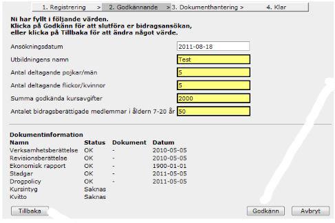 Godkännande Nästa steg handlar om att godkänna din bidragsansökan.